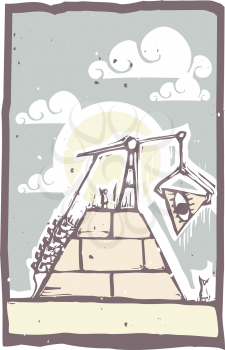Royalty Free Clipart Image of a Masonic Pyramid Construction