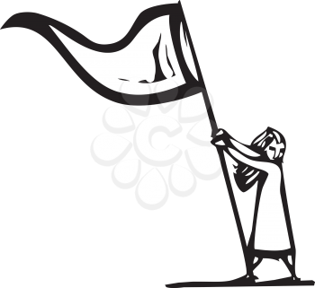 Royalty Free Clipart Image of a Girl Waving a Flag