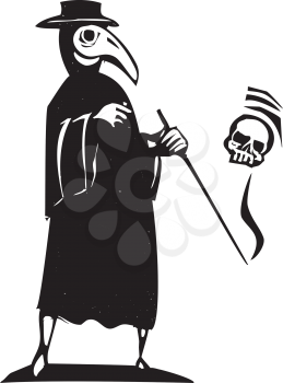 Royalty Free Clipart Image of a Strange Creature with a Bird