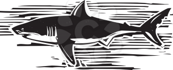 Woodcut style image of a great white shark