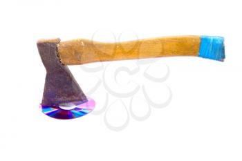 Royalty Free Photo of an Axe Cutting a DVD