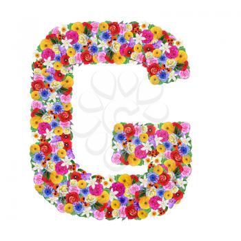 G, letter of the alphabet in different flowers isolated on white background