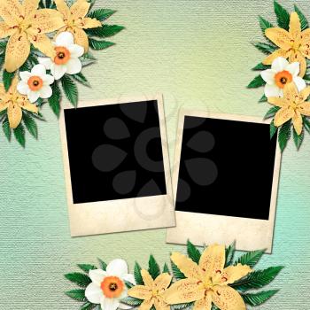 Photos in the style of a  Polaroid on the vintage  flower background