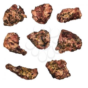 Slices of grilled meat barbecue isolated on white background