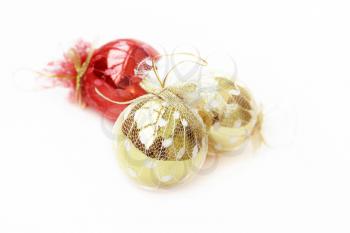 Isolated on white background red and gold christmas balls