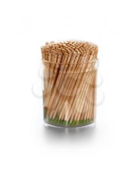 Wooden Toothpicks With Mint Is Isolated On A White Background