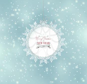 Christmas Background With Design Ball And Snow