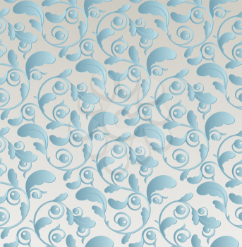 Vintage Silver And Blue Seamless Floral Pattern With Clipping Mask