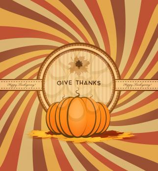Thanksgiving Day Background With Pumpinks, Maple Leafs And Title Inscription 