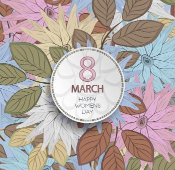 Happy Women's Day Background With Plate On A Floral Seamless Colored Pattern Ornament