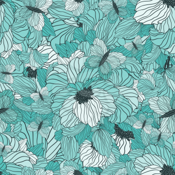 Seamless Floral Ornamental Pattern With Flowers, Leaves And Butterflies