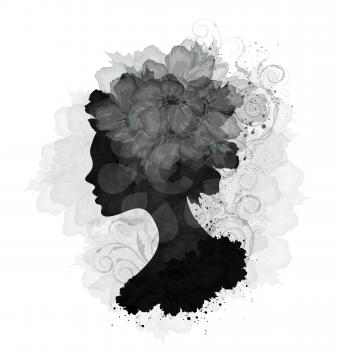 Abstract Design Vintage Grunge Beautiful Silhouette Floral Woman 