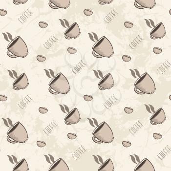 Seamless Abstract Grunge Pattern With Cup Of Coffee And Coffee Beans