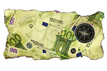 Royalty Free Photo of a Compass on Burnt Euros