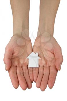 Royalty Free Photo of a Person Holding a Paper House