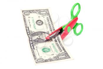 Royalty Free Photo of Scissors Cutting Money