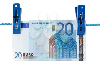 Royalty Free Photo of Twenty Euro on a Clotheslines