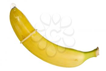 Safe sex concept. Banana in a condom isolated on white background.