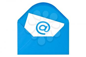 Blue envelope with email symbol. Isolated on white background