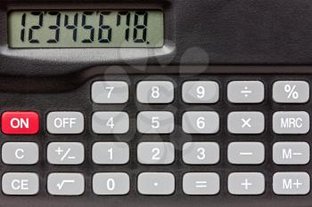 	Digital keypad background. Close-up view of electronic calculator