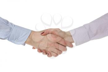 
Man and woman handshake, isolated on white background 
