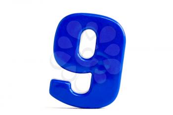 Number nine made of plastic, isolated over the white background