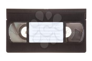 Video tape cassette with copy-space, isolated on white background.