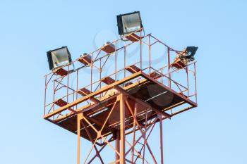  Large tall high outdoor spotlights on the railway