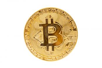 Golden bitcoin isolate on white background. Concept mining