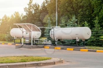 Liquid propane gas station. LPG station for filling liquefied gas into the vehicle tanks. Environmentally friendly fuel.