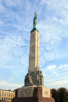 Latvian Freedom Monument  in Riga on nice autumn day