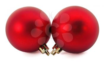 Two decorative red balls on white background