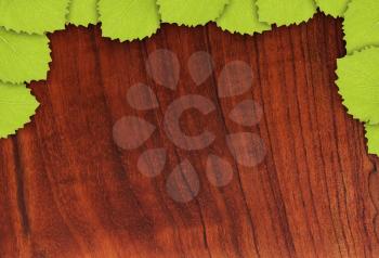 Wood  surface with group of leaves