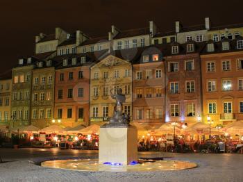 Cymbol of Warsaw city - Mermail in summer night