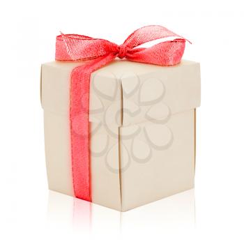 Isolated gift box with golden ribbon with refflection