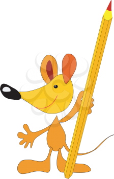 Royalty Free Clipart Image of a Mouse Holding a Pencil