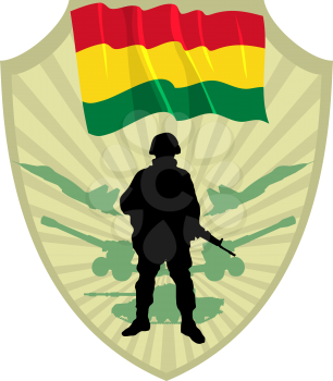 Royalty Free Clipart Image of a Crest with a Bolivia Flag and Soldier