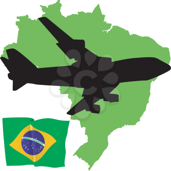 Royalty Free Clipart Image of a Plane Over Brazil