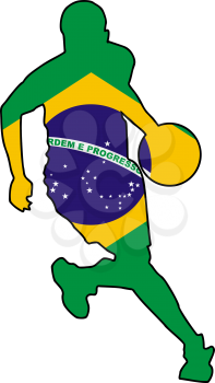 Royalty Free Clipart Image of a Silhouetted Basketball Player with the Flag of Brazil