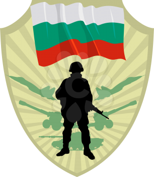 Royalty Free Clipart Image of a Crest of a Bulgarian Flag and a Soldier