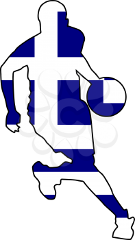 Royalty Free Clipart Image of a Silhouette of a Basketball Player with the Greece Flag 