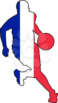 Royalty Free Clipart Image of a Silhouette Basketball Player with a France Flag Design