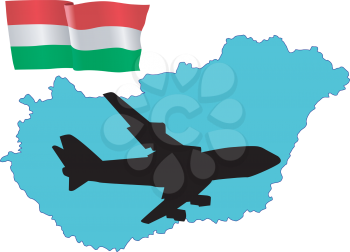 Royalty Free Clipart Image of a Plane Over Hungary