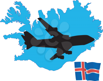 Royalty Free Clipart Image of a Plane Over Iceland