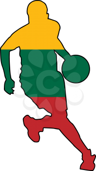 Royalty Free Clipart Image of a Basketball Player in the Lithuanian Flag Colours 