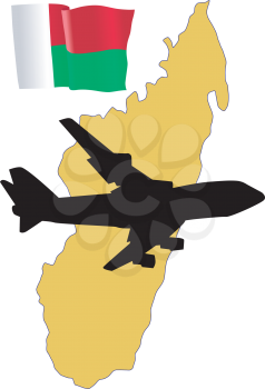 Royalty Free Clipart Image of a Plane Flying Over Madagascar