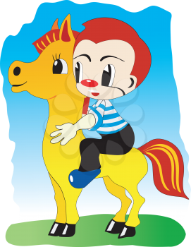 Royalty Free Clipart Image of a Boy Riding a Pony