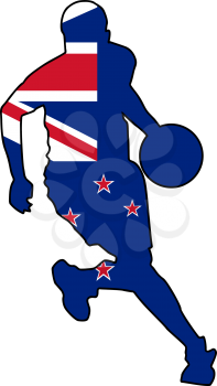Royalty Free Clipart Image of a Basketball Player in the New Zealand Flag Colours