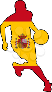 Royalty Free Clipart Image of a Basketball Player in Spain Flag Colours