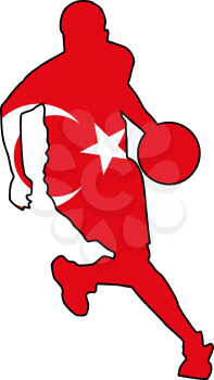 Royalty Free Clipart Image of a Basketball Player in Turkish Flag Colours